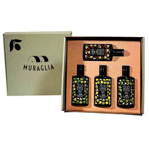 Muraglia “Aromatic Selection” kinkekarp aromaatsete eksta-väärisoliiviõlidega (4 x 200 ml) (sidruni, tšillipipra, küüslaugu, basiiliku)
