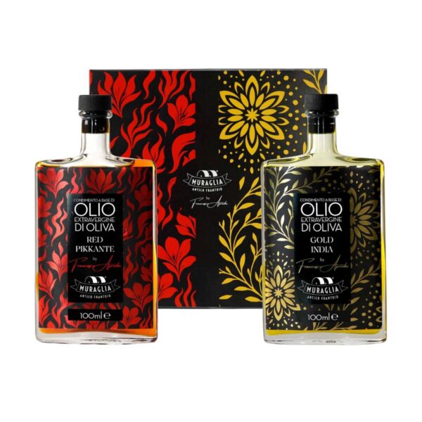 Muraglia “Michelin aromatics by Francesco Apreda" kinkekarp eksta-väärisoliiviõlidega (2 x 100 ml) — RED PIKKANTE & GOLD INDIA