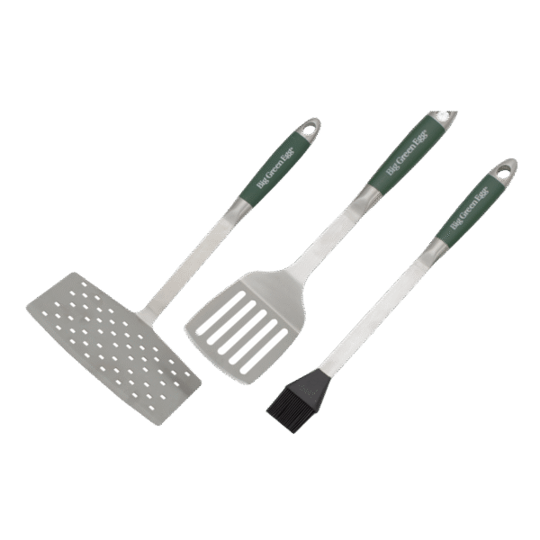 Big Green Egg Roostevabast terasest tööriistakomplekt (2 pannilabidat, pintsel)