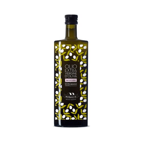 Muraglia Medium Fruity oliiviõli – kvaliteetne külmpressitud Itaalia oliiviõli dekoratiivses keraamilises pudelis.